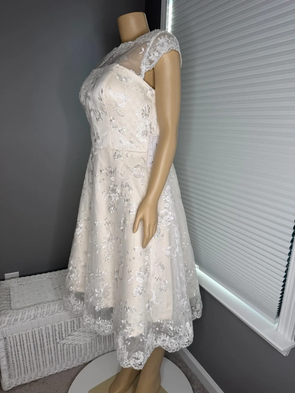 Cap-Sleeve Lace Tea-Length Wedding Dress in Ivory - Picture 2 of 7